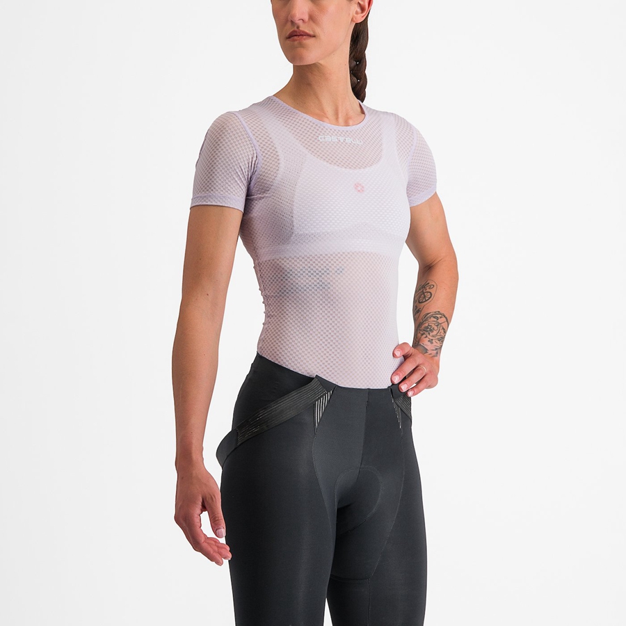 Capa Base Castelli PRO MESH W SHORT SLEEVE Mujer Moradas Blancas | 210935-GTO