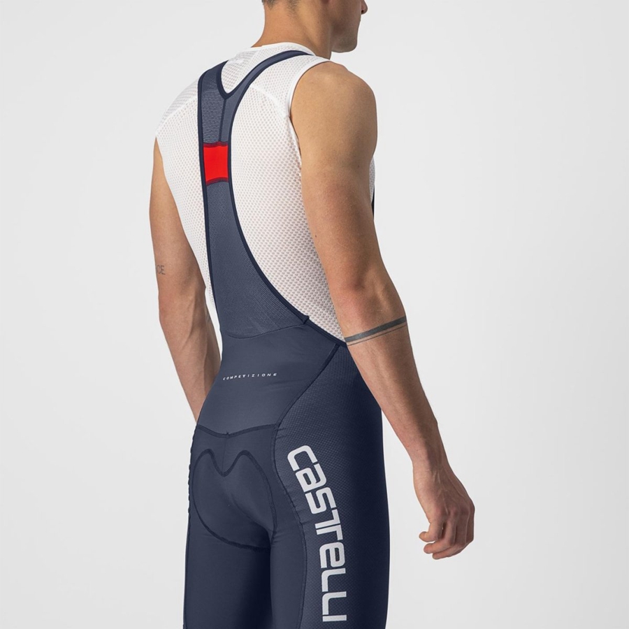 Culottes Con Tirantes Castelli COMPETIZIONE KIT Hombre Azules Blancas Plateadas | 356720-SDB